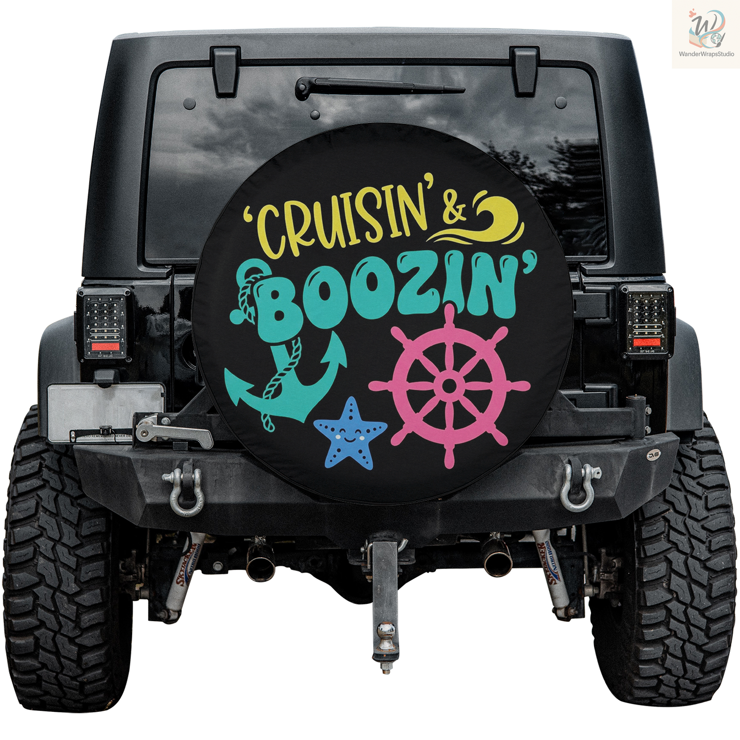 CRUISIN’ & BOOZIN Spare Tire Cover – Waterproof UV Resistant Protector with Camera Hole