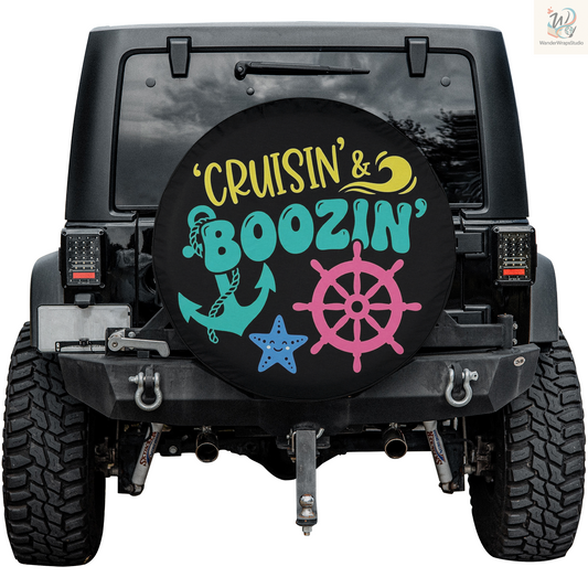 CRUISIN’ & BOOZIN Spare Tire Cover – Waterproof UV Resistant Protector with Camera Hole