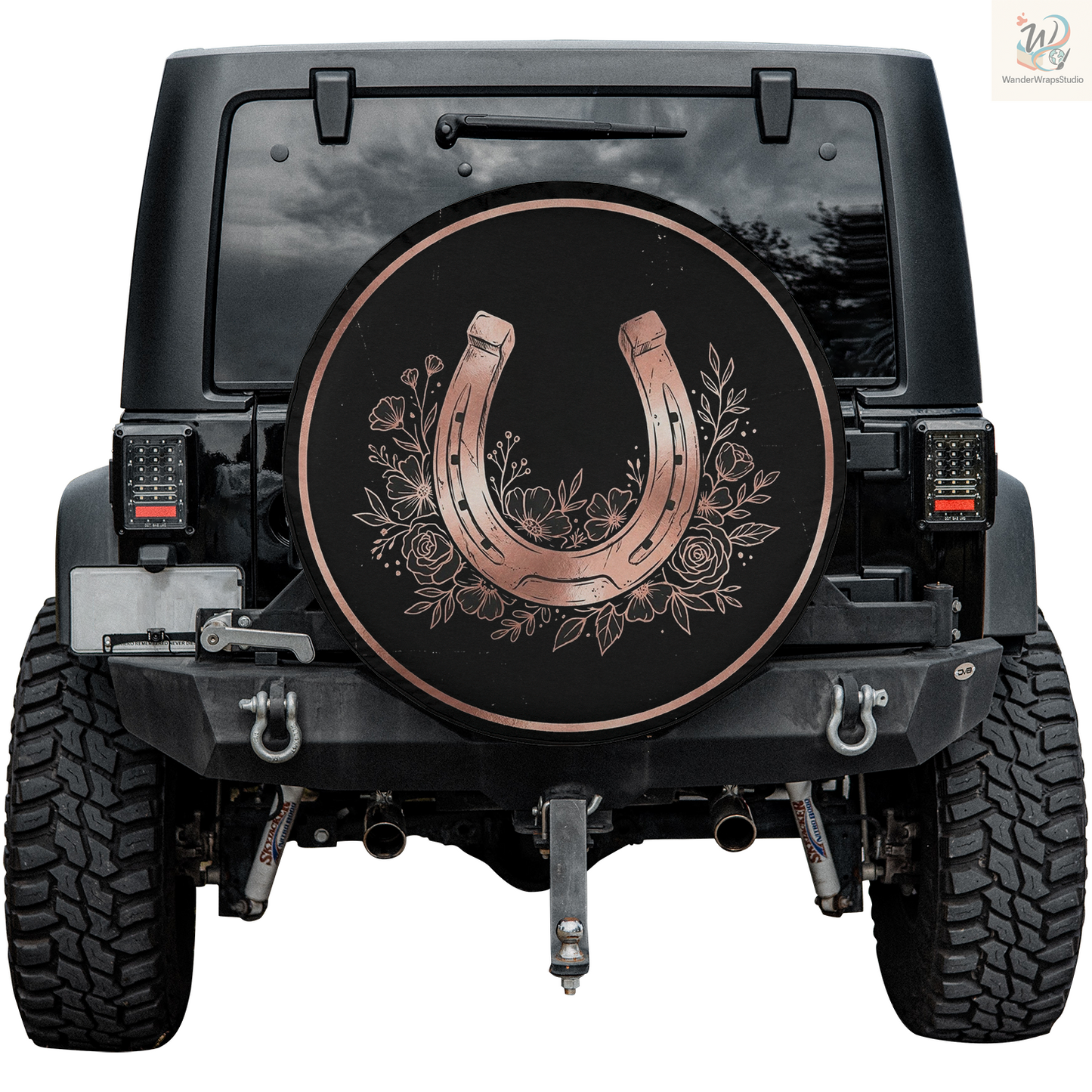 Rose Pink Horseshoe Spare Tire Cover – Waterproof UV Resistant Protector with Camera Hole