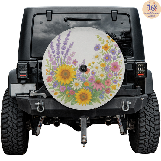 Sunflower Lavender Spare Tire Cover – Waterproof UV Resistant Protector with Camera Hole