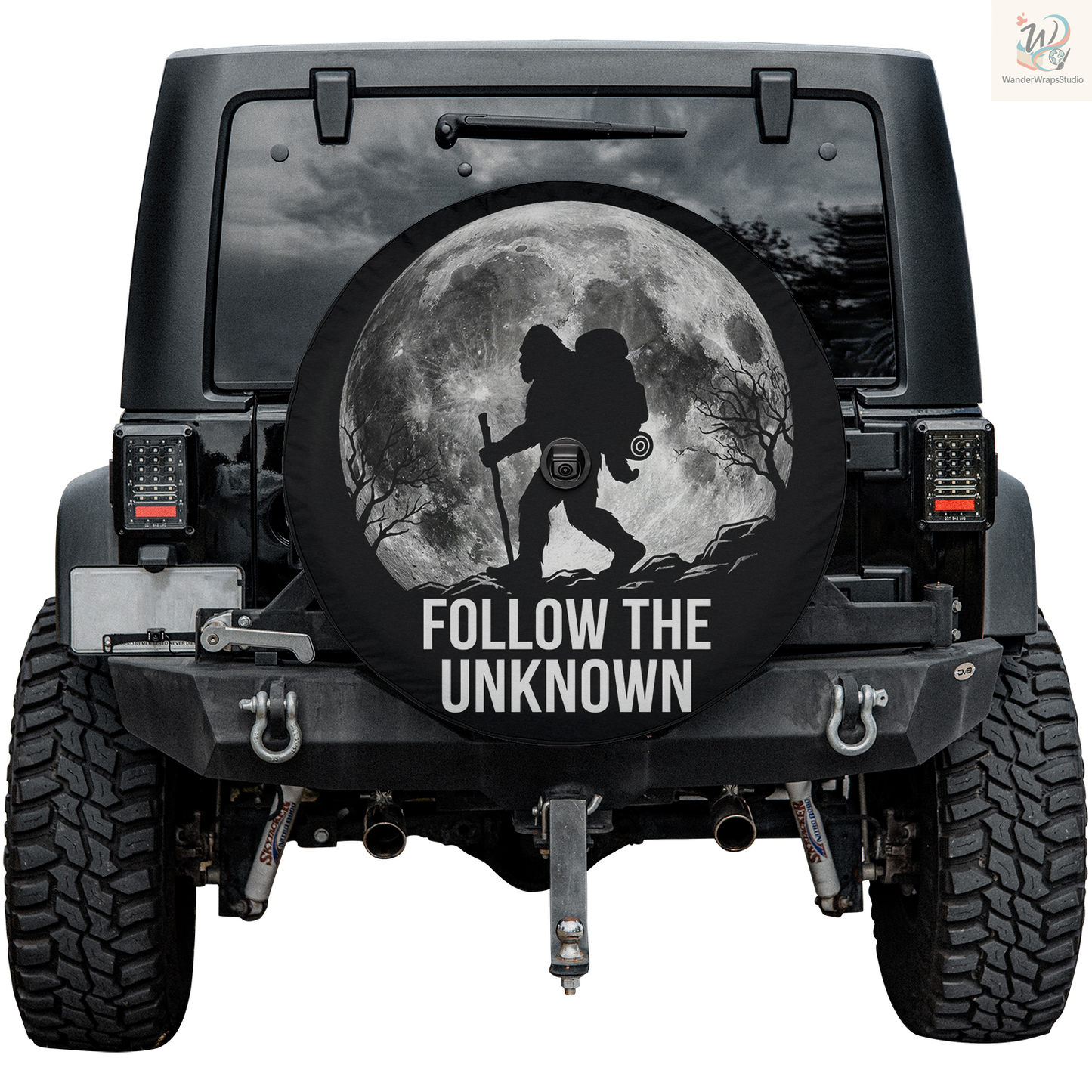 Big Foot Follow The Unknown Spare Tire Cover – Waterproof UV Resistant Protector with Camera Hole