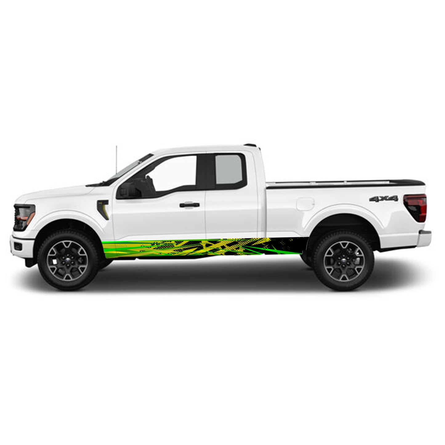 Green Yellow Stripes Rocker Panel Graphic Decal Kit (Left & Right Sides) - High Quality Vinyl for Trucks & SUVs