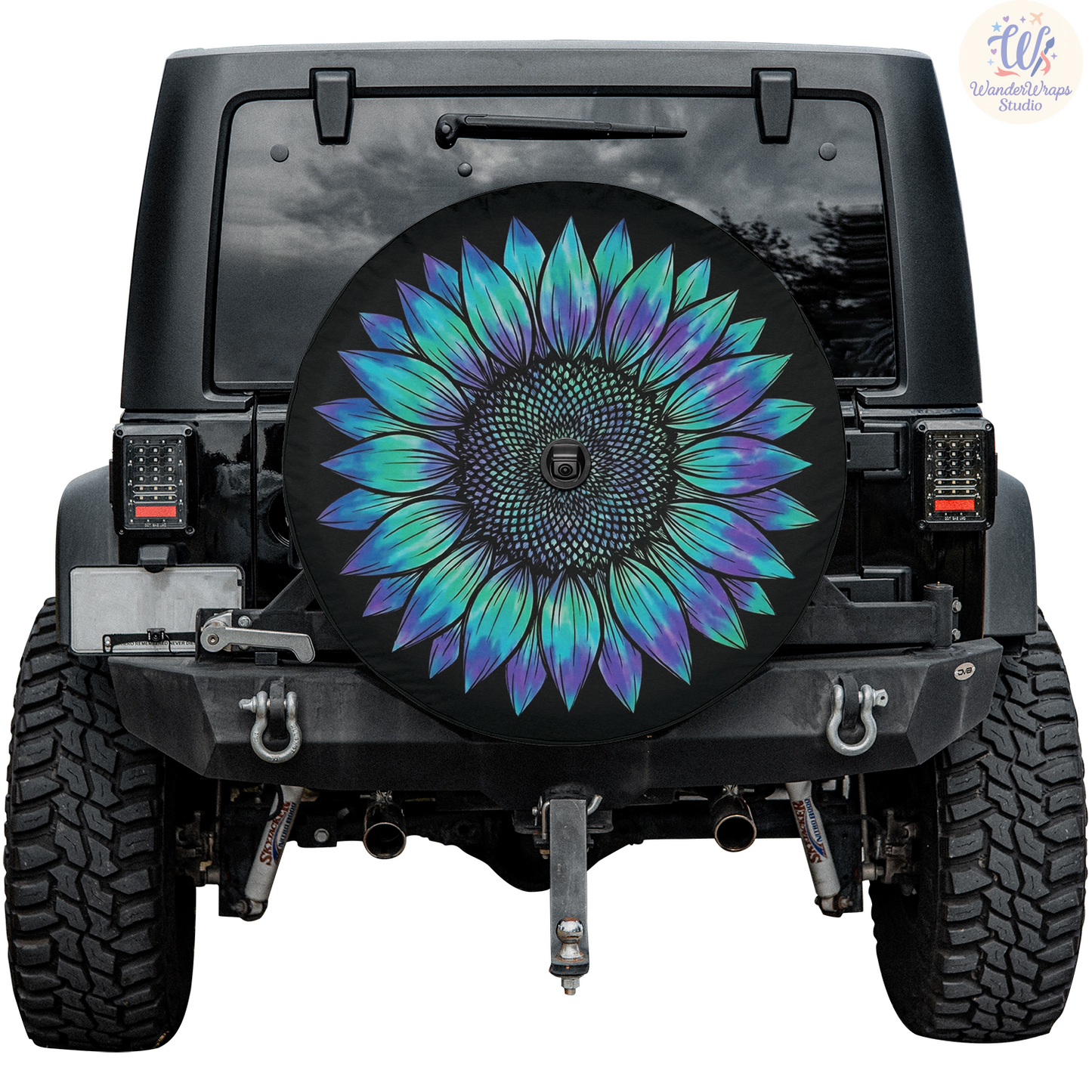 Neon Rainbow Sunflower Spare Tire Cover – Waterproof UV Resistant Protector with Camera Hole