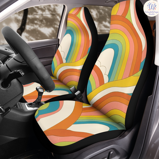Groovy Horizon ’70 Car Seat Covers – High Quality Graphic and Polar Fleece Protector Set