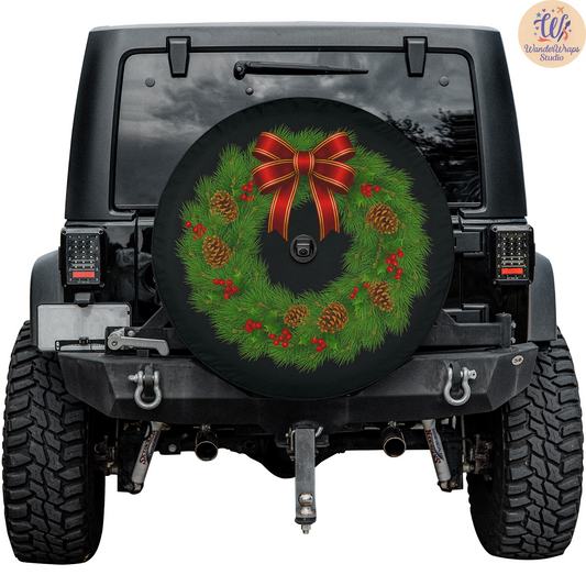 Christmas Bow Spare Tire Cover – Waterproof UV Resistant Protector with Camera Hole