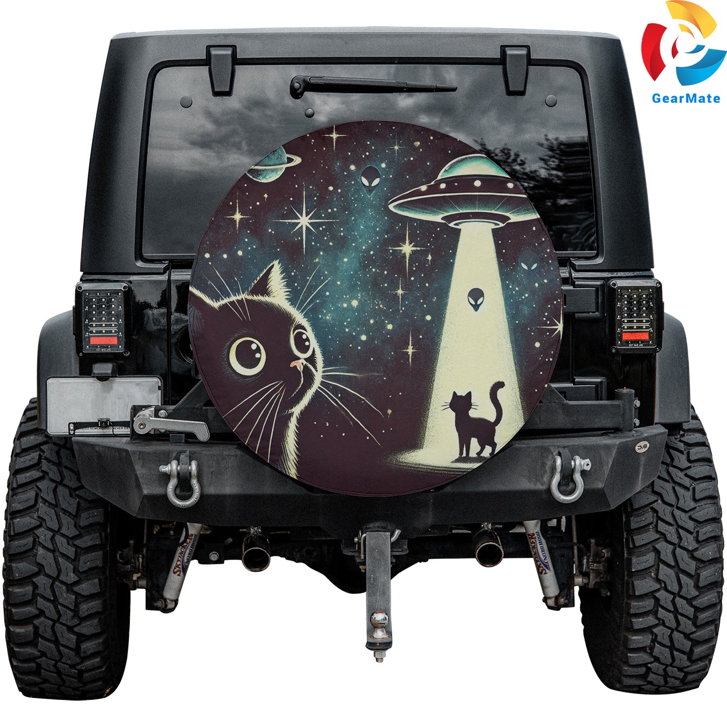 Cat and UFOs Spare Tire Cover – Premium Waterproof UV Resistant Protector