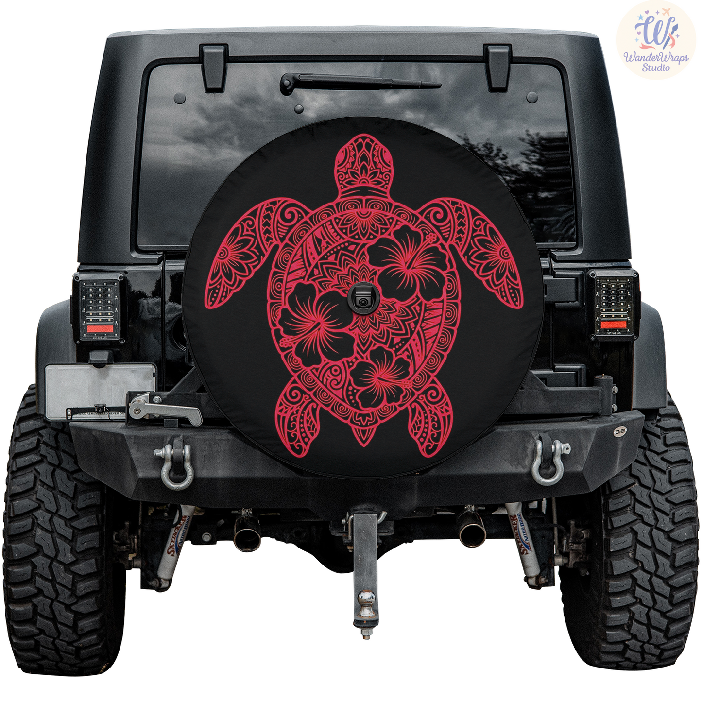 Floral Mandala Sea Turtle Spare Tire Cover – Waterproof UV Resistant Protector with Camera Hole