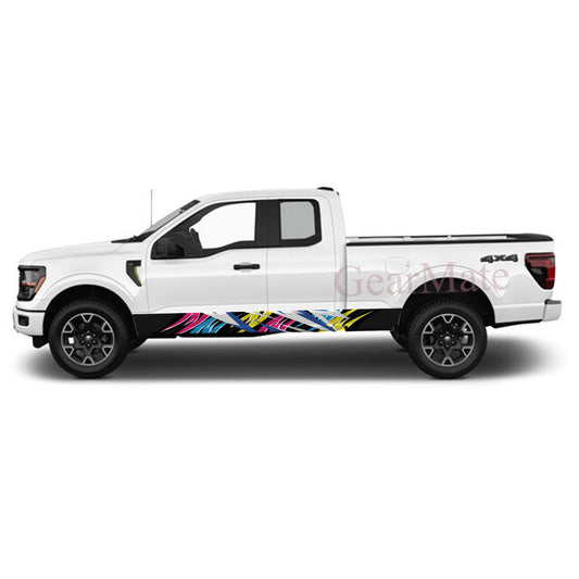 Racing Abstract Rocker Panel Graphic Decal Kit (Left & Right Sides) - High Quality Vinyl for Trucks & SUVs
