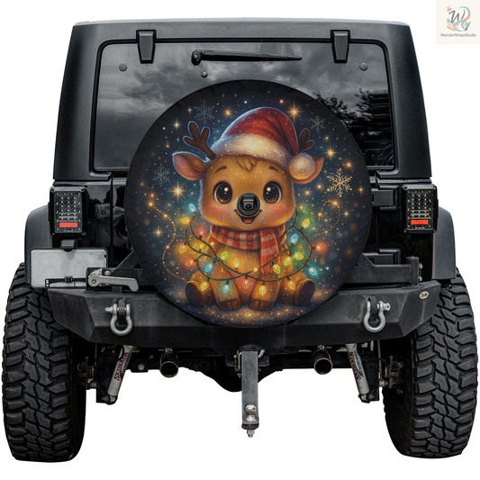 Cute Reindeer Spare Tire Cover – Waterproof UV Resistant Protector with Camera Hole