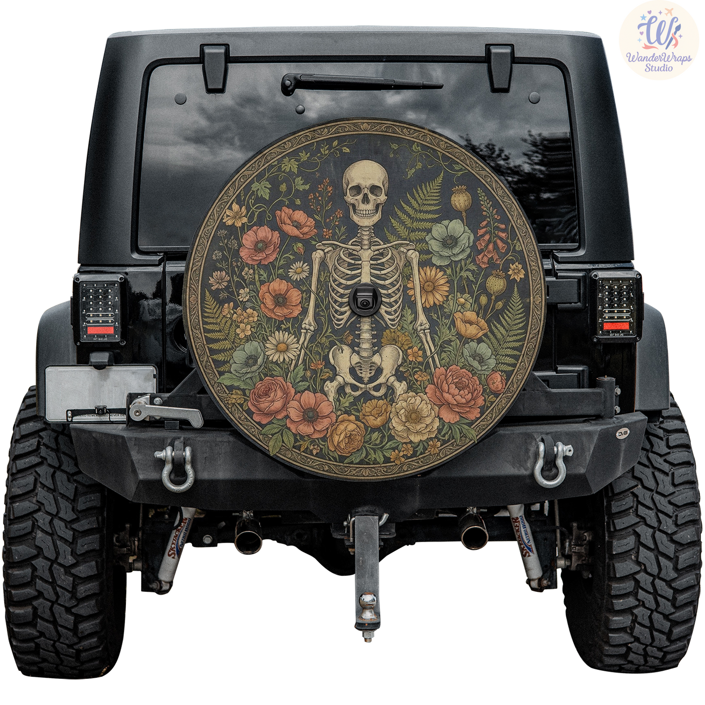 Vintage Botanical Skeleton Spare Tire Cover – Waterproof UV Resistant Protector with Camera Hole
