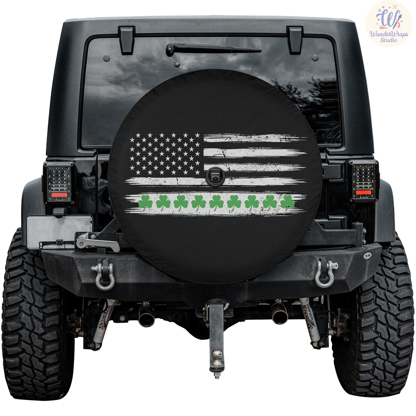 American Flag Clovers Spare Tire Cover – Waterproof UV Resistant Protector with Camera Hole
