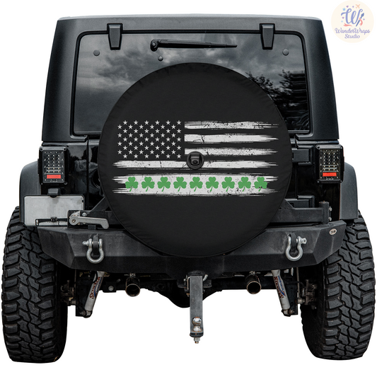 American Flag Clovers Spare Tire Cover – Waterproof UV Resistant Protector with Camera Hole