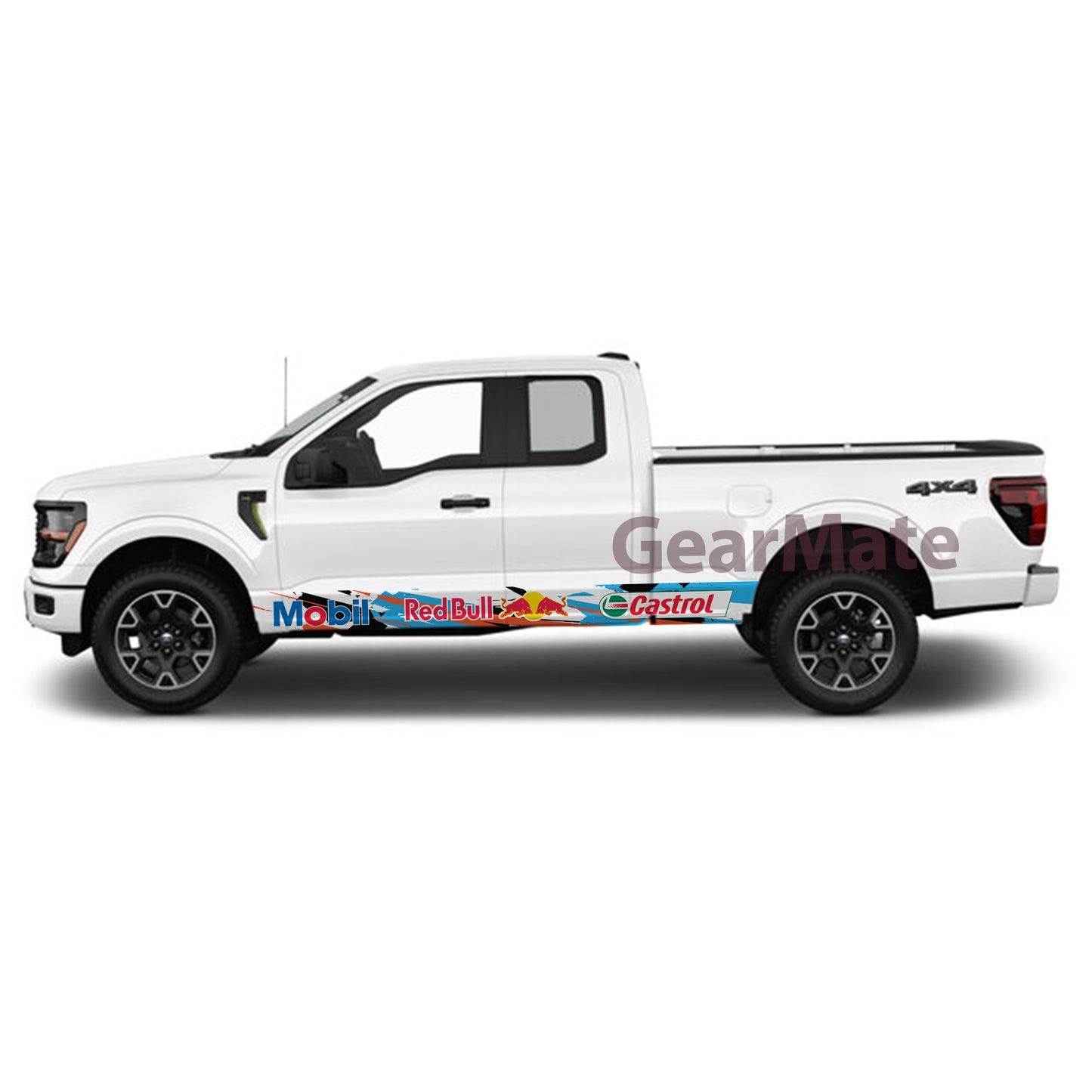 Racing Sky Blue Mobil Castrol Redbull Rocker Panel Graphic Decal Kit (Left & Right Sides) - High Quality Vinyl for Trucks & SUVs