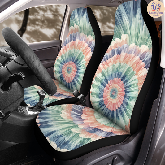 Pastel Tie-Dye Car Seat Covers – High Quality Graphic and Polar Fleece Protector Set