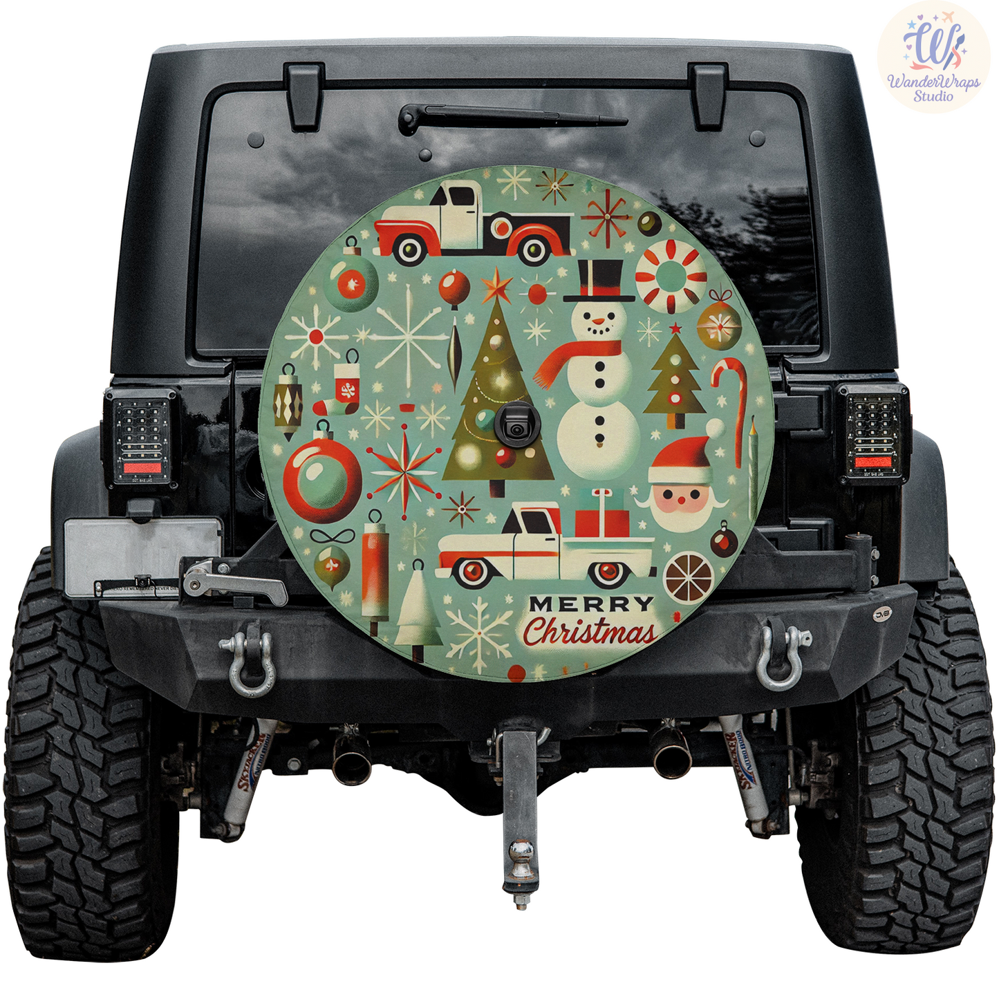 Retro Merry Christmas Spare Tire Cover – Waterproof UV Resistant Protector with Camera Hole