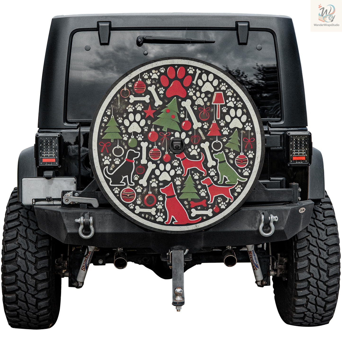 Dog Christmas Tree Spare Tire Cover – Waterproof UV Resistant Protector with Camera Hole