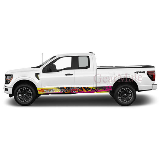 Racing Pink Orange Pixar Cars Rocker Panel Graphic Decal Kit (Left & Right Sides) - High Quality Vinyl for Trucks & SUVs