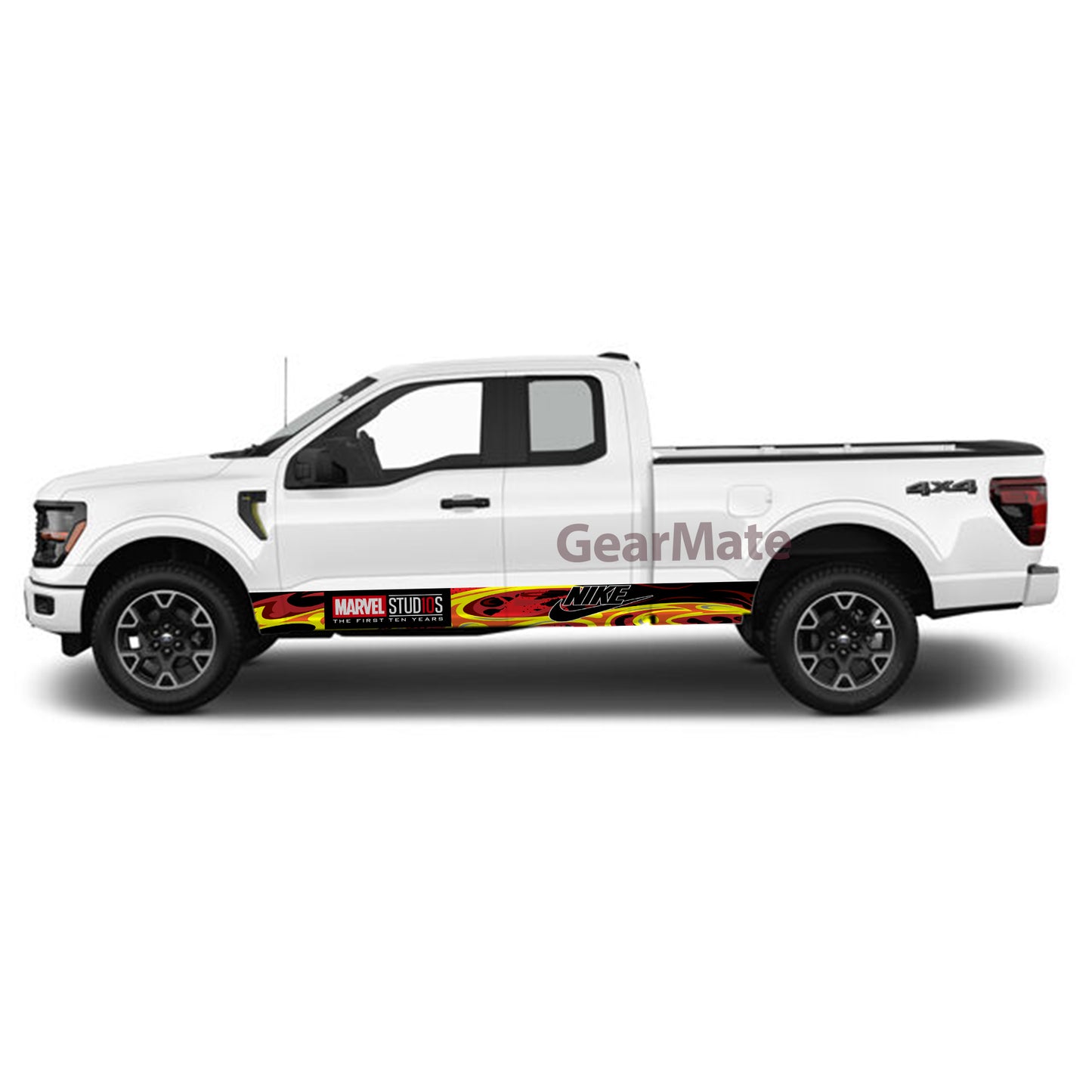 Racing Fire Red Marvel Nike Panel Graphic Decal Kit (Left & Right Sides) - High Quality Vinyl for Trucks & SUVs