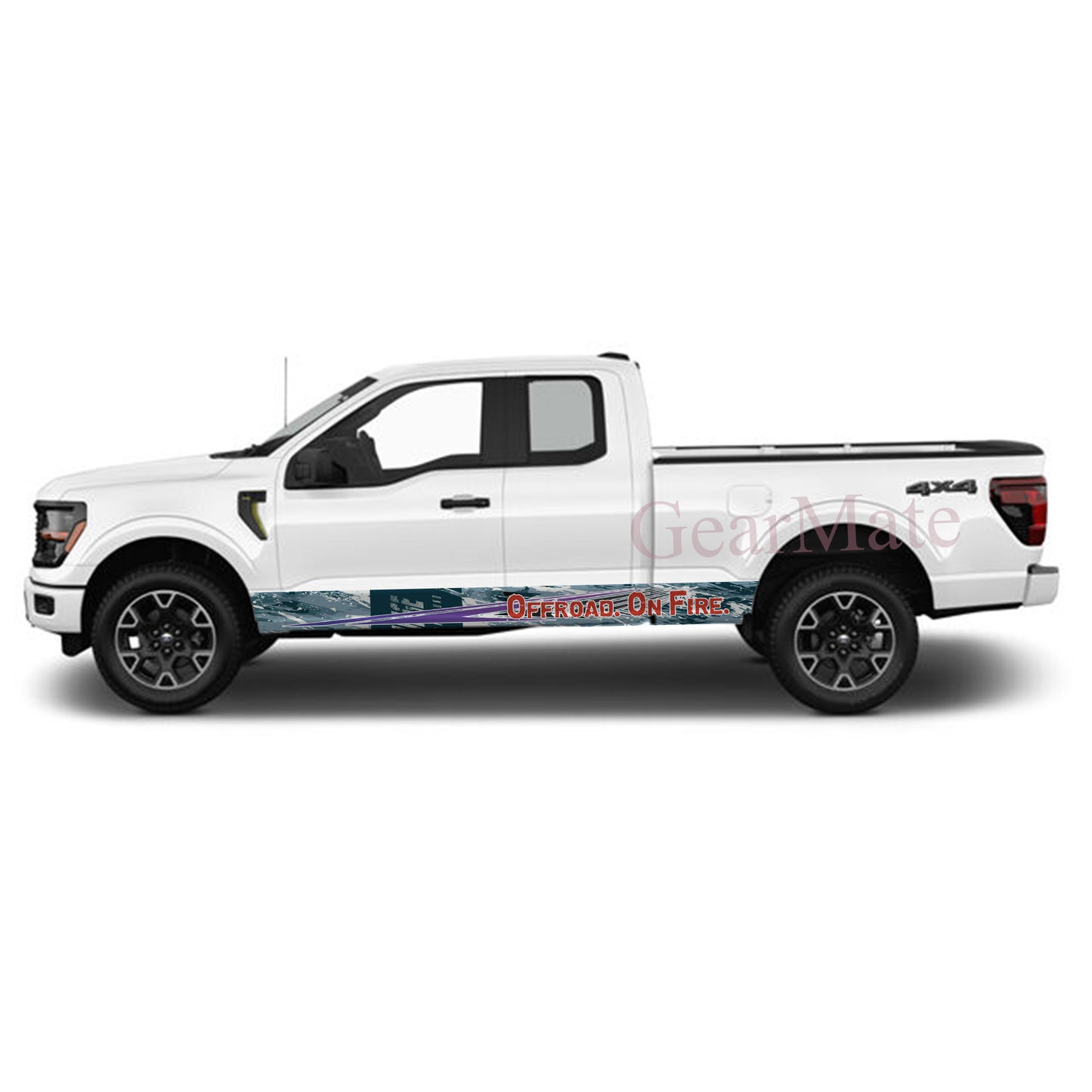 Off Road On Fire Rocker Panel Graphic Decal Kit (Left & Right Sides) - High Quality Vinyl for Trucks & SUVs