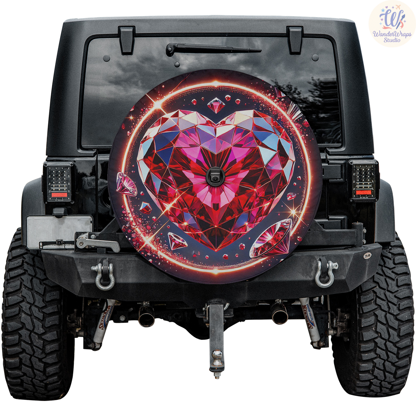 Gemstone Heart Spare Tire Cover – Waterproof UV Resistant Protector with Camera Hole