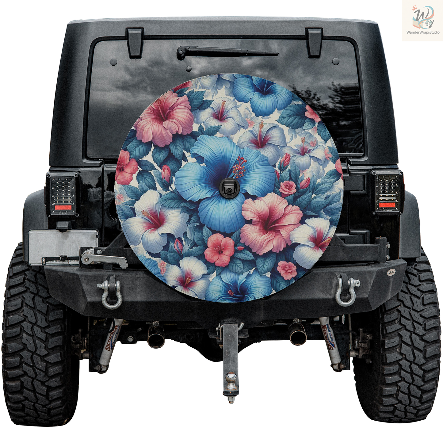 Blue Pink Hibiscus Spare Tire Cover – Waterproof UV Resistant Protector with Camera Hole