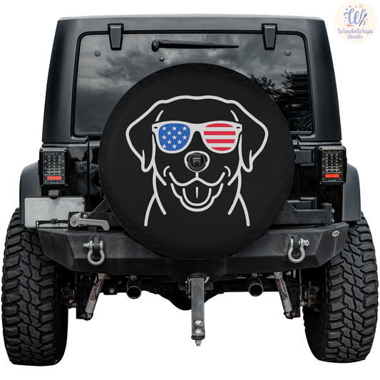 Patriotic Dog Sunglasses Spare Tire Cover – Waterproof UV Resistant Protector with Camera Hole