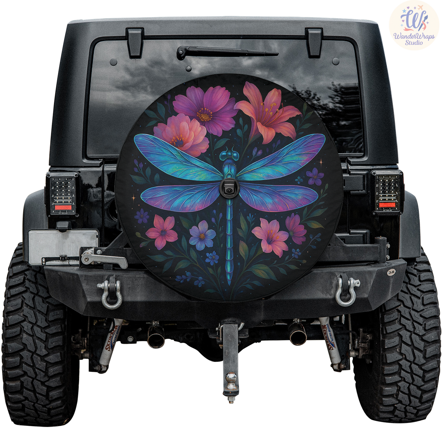 Floral Dragon Spare Tire Cover – Waterproof UV Resistant Protector with Camera Hole