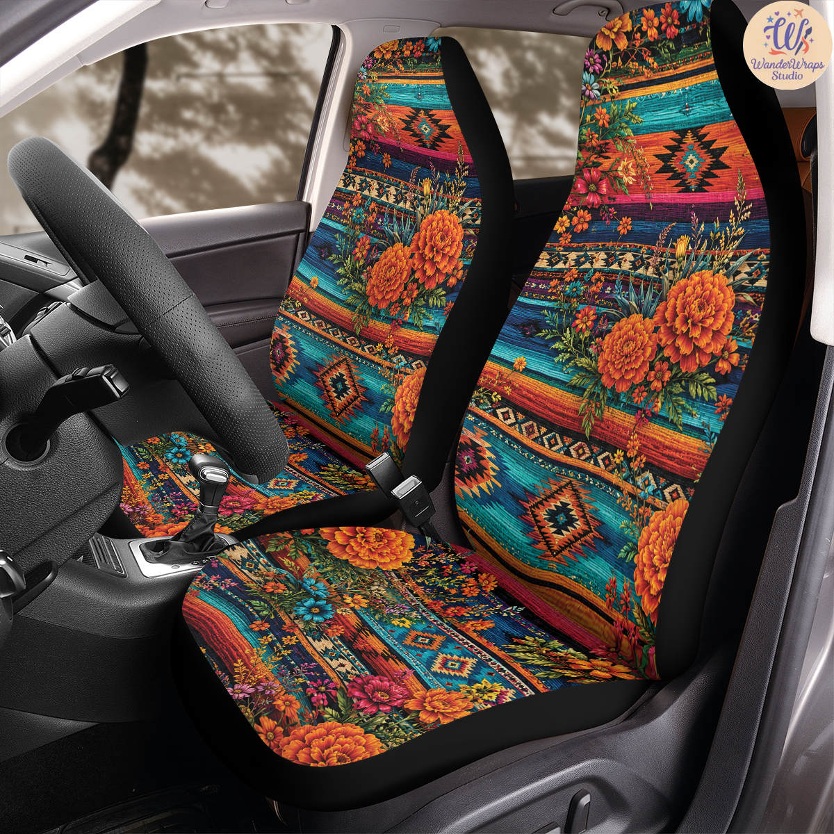 Southwestern Marigold Desert Bloom Car Seat Covers – High Quality Graphic and Polar Fleece Protector Set