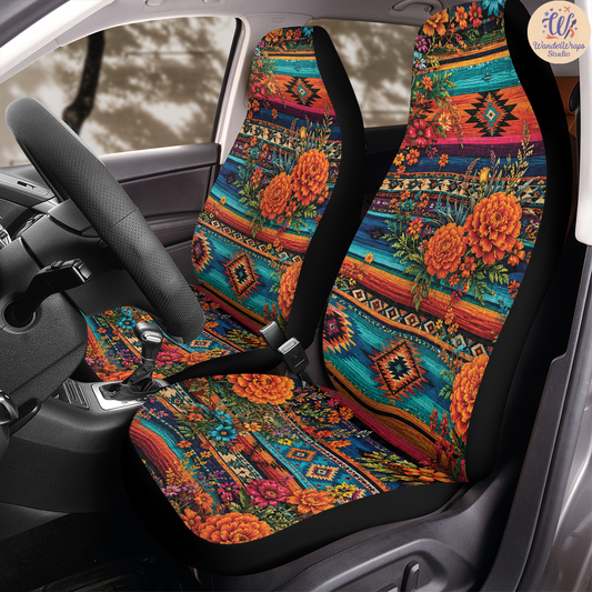 Southwestern Marigold Desert Bloom Car Seat Covers – High Quality Graphic and Polar Fleece Protector Set