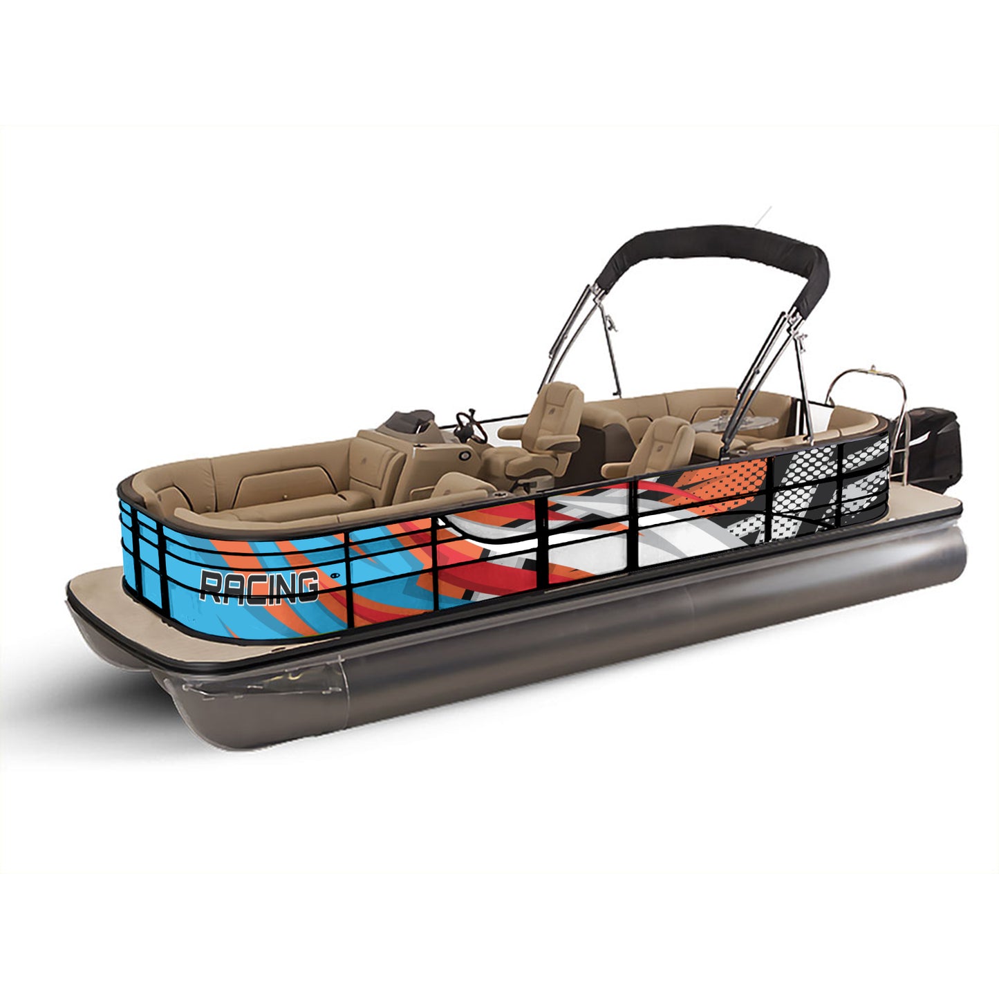 Pontoon Racing BRed Boat Wrap Decal (Left and Right Sides) – Custom Vinyl Graphic Kit | Durable, Weatherproof, DIY Install