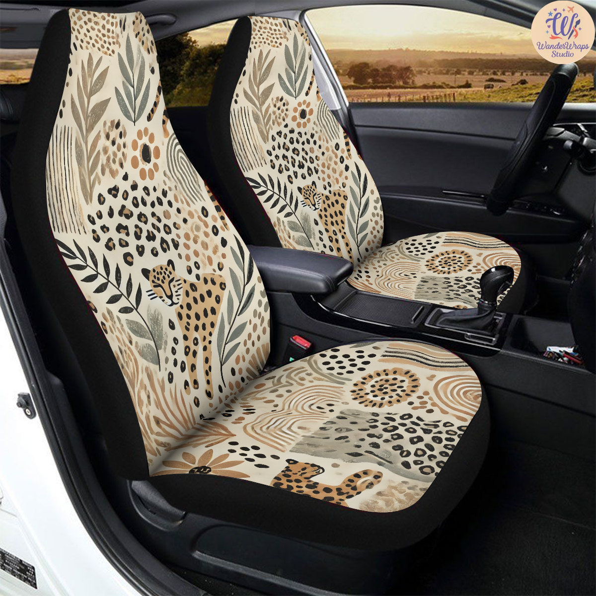 Boho Leopard Car Seat Covers – High Quality Graphic and Polar Fleece Protector Set