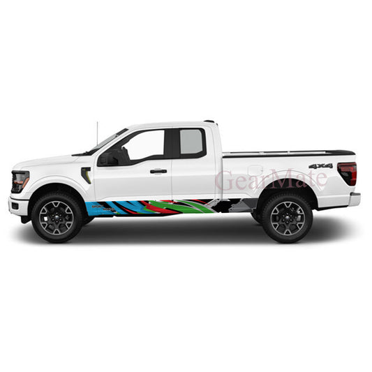 Sport Racing BRG Rocker Panel Graphic Decal Kit (Left & Right Sides) - High Quality Vinyl for Trucks & SUVs