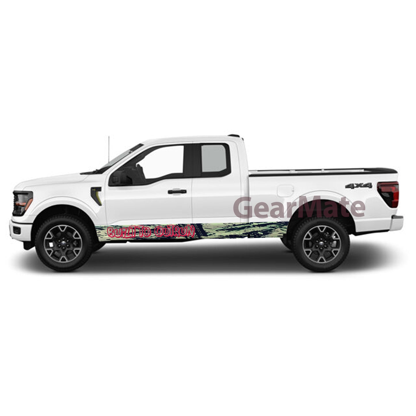 Built to Outrun Rocker Panel Graphic Decal Kit (Left & Right Sides) - High Quality Vinyl for Trucks & SUVs