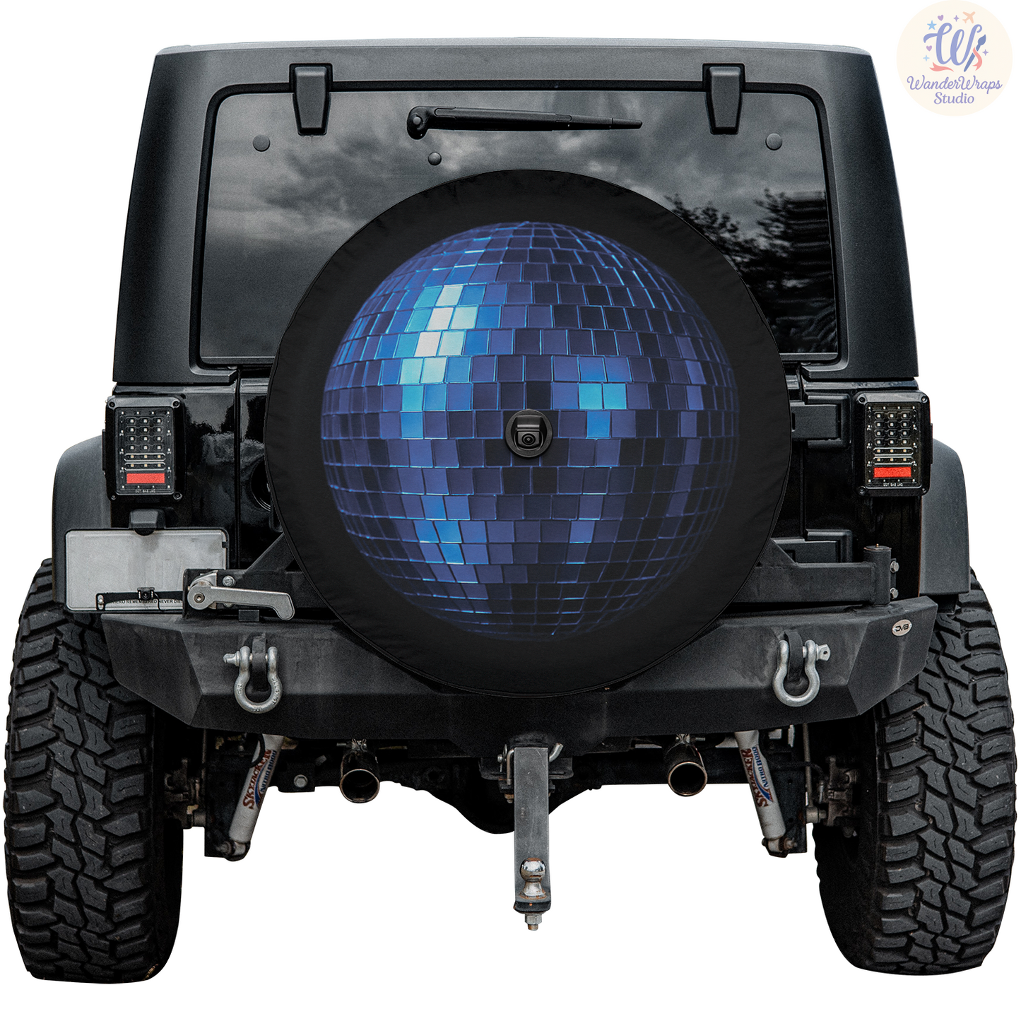 Blue Disco Ball Spare Tire Cover – Waterproof UV Resistant Protector with Camera Hole