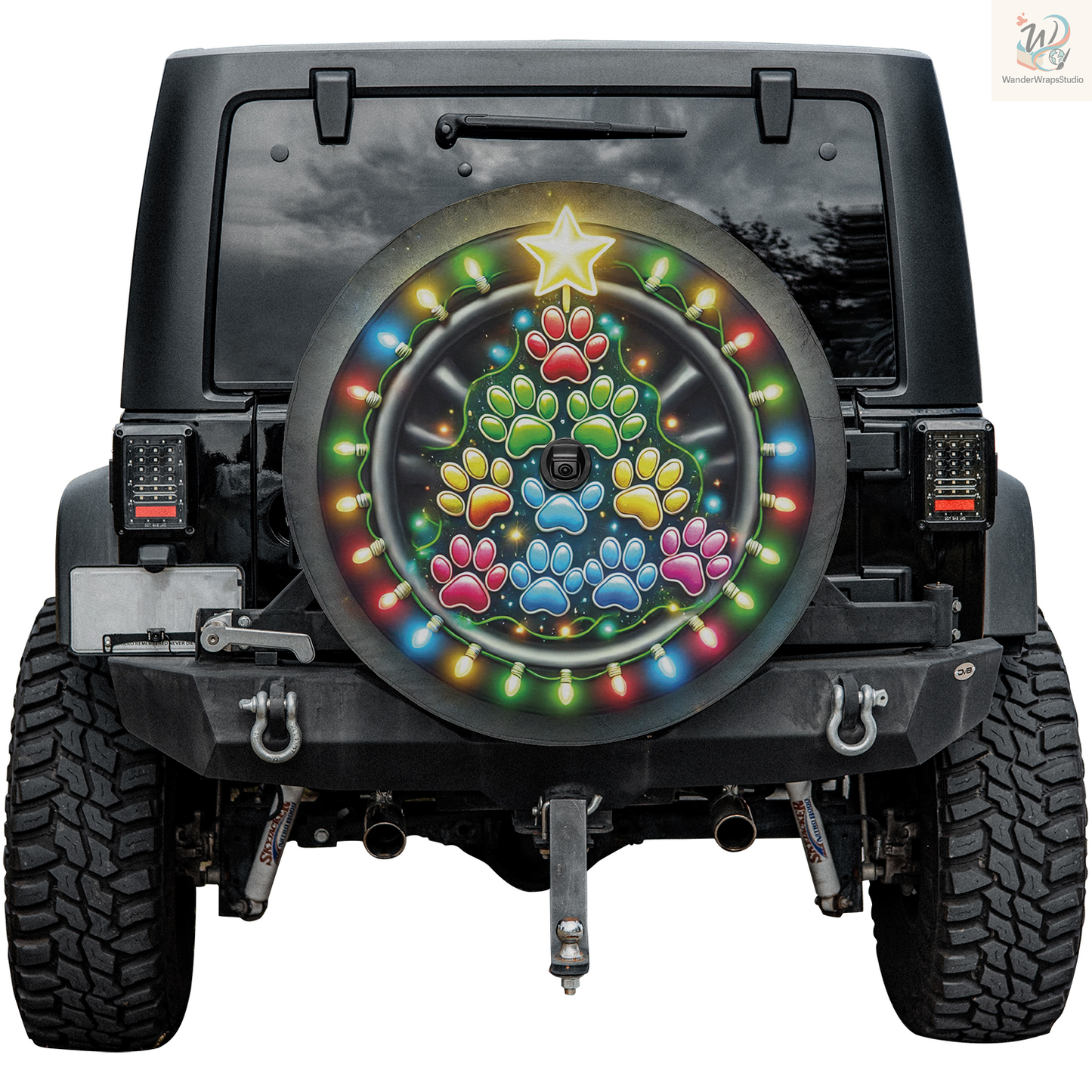 Paws Glowing Like Lights Spare Tire Cover – Waterproof UV Resistant Protector with Camera Hole
