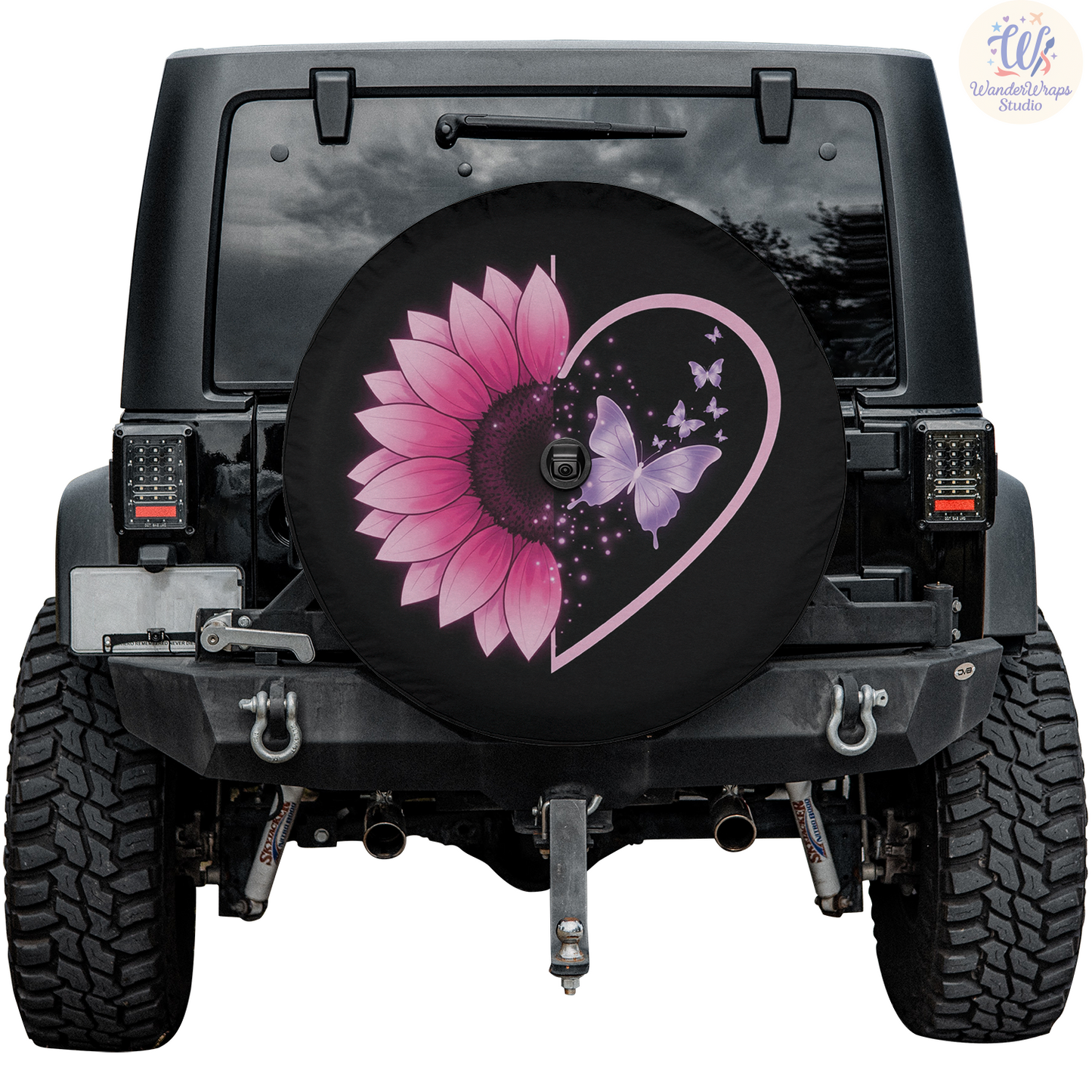 Pink Sunflower Spare Tire Cover – Waterproof UV Resistant Protector with Camera Hole