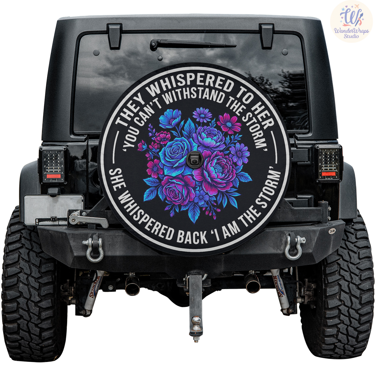 Dark Blue Flowers Spare Tire Cover – Waterproof UV Resistant Protector with Camera Hole