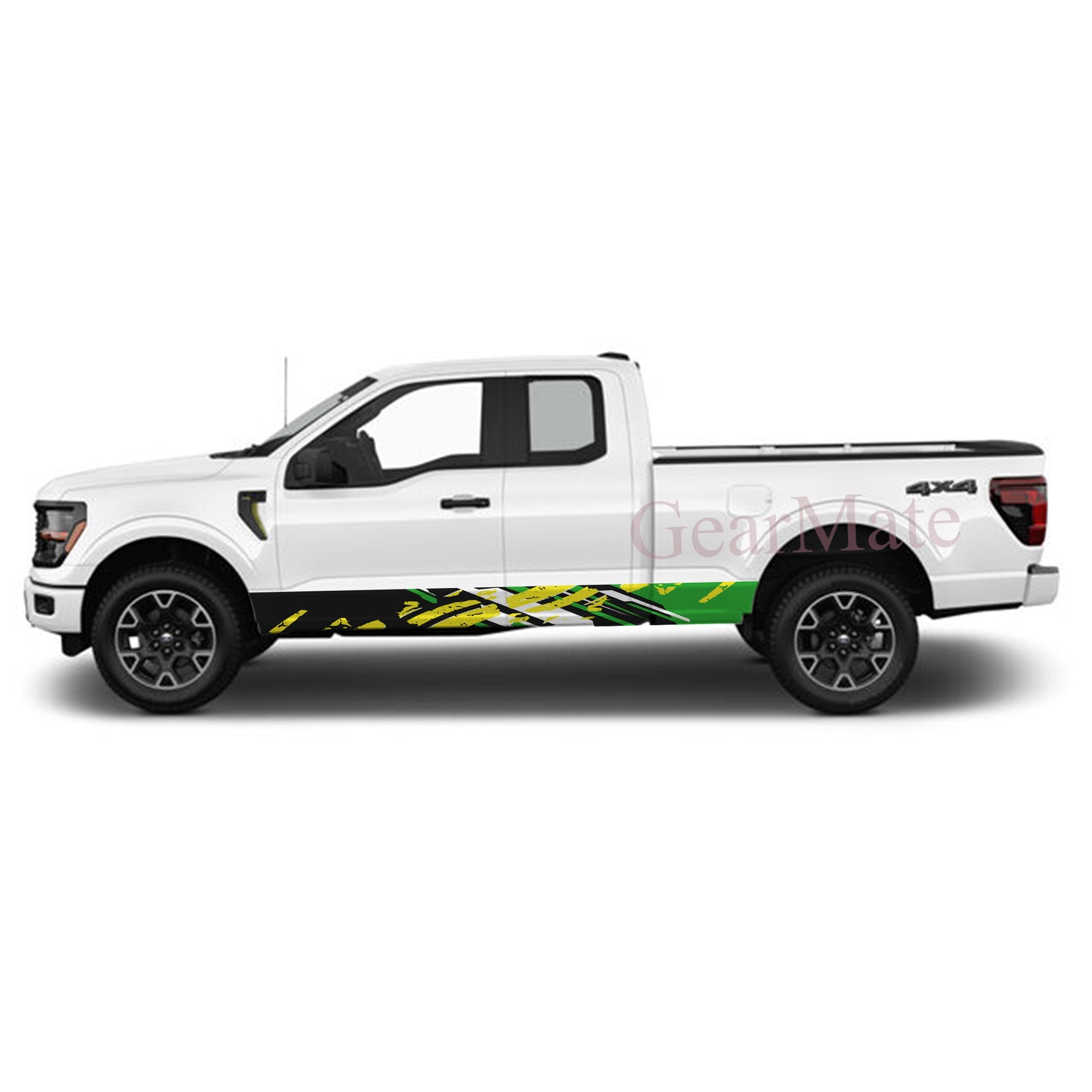 Racing Sport Green Yellow Rocker Panel Graphic Decal Kit (Left & Right Sides) - High Quality Vinyl for Trucks & SUVs