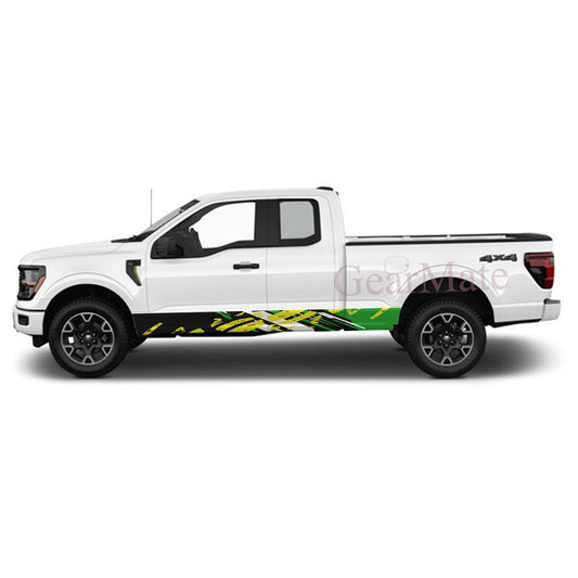 Racing Sport Green Yellow Rocker Panel Graphic Decal Kit (Left & Right Sides) - High Quality Vinyl for Trucks & SUVs
