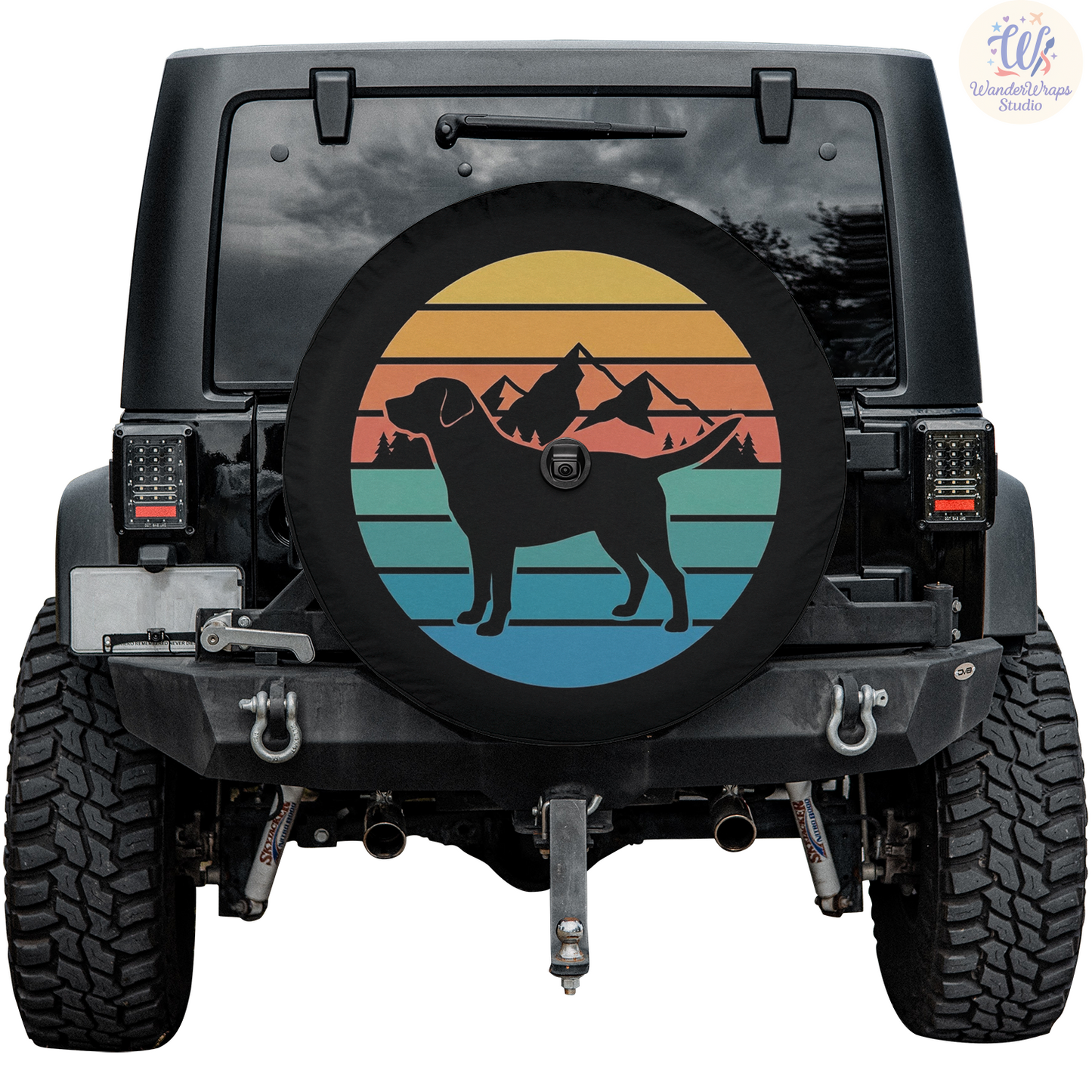 Retro Sunset Labrador Spare Tire Cover – Waterproof UV Resistant Protector with Camera Hole
