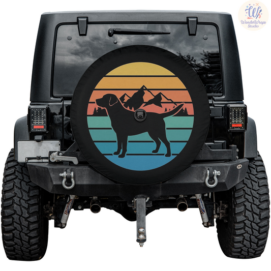 Retro Sunset Labrador Spare Tire Cover – Waterproof UV Resistant Protector with Camera Hole