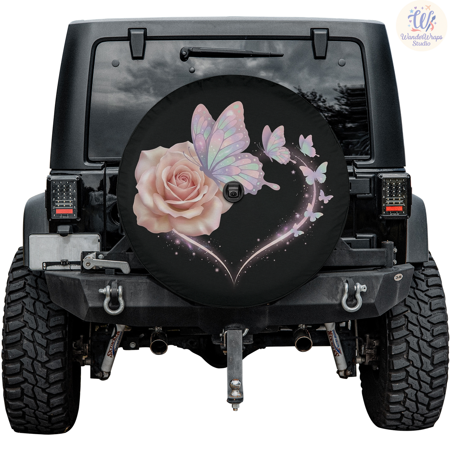 Sunflower & Butterfly Spare Tire Cover – Waterproof UV Resistant Protector with Camera Hole