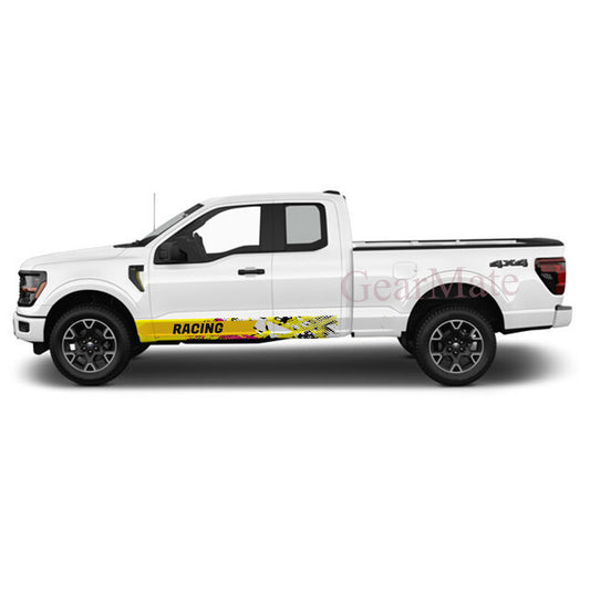 Racing Yellow Pink Panel Graphic Decal Kit (Left & Right Sides) - High Quality Vinyl for Trucks & SUVs