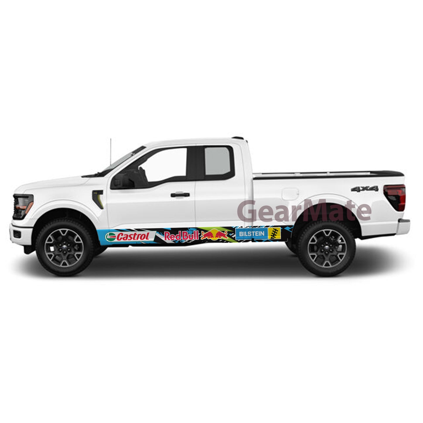 Sport Stripe Racing BG Bilstein Castrol Redbull Rocker Panel Graphic Decal Kit (Left & Right Sides) - High Quality Vinyl for Trucks & SUVs