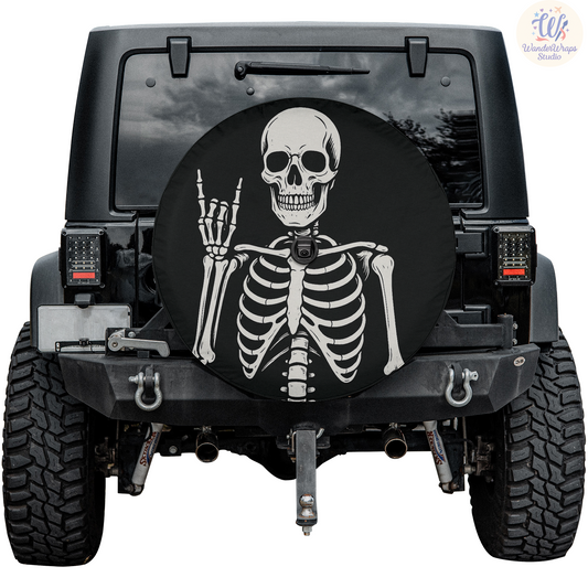 Rock On Skeleton Spare Tire Cover – Waterproof UV Resistant Protector with Camera Hole