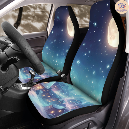 Midnight Snowfall City Car Seat Covers – High Quality Graphic and Polar Fleece Protector Set