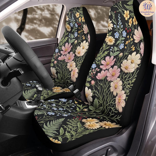 Colorful Wildflower Garden Car Seat Covers – High Quality Graphic and Polar Fleece Protector Set