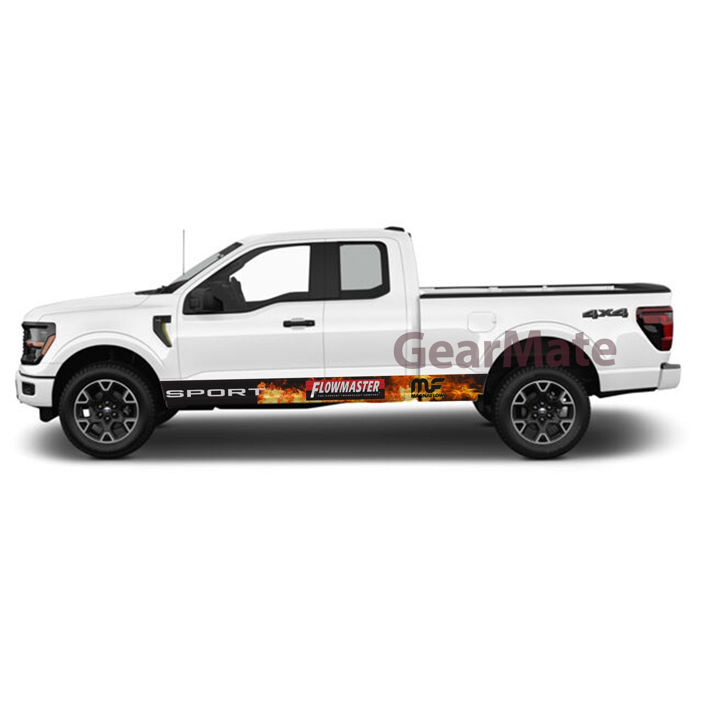 Sport Fire Flowmaster Magnaflow Rocker Panel Graphic Decal Kit (Left & Right Sides) - High Quality Vinyl for Trucks & SUVs