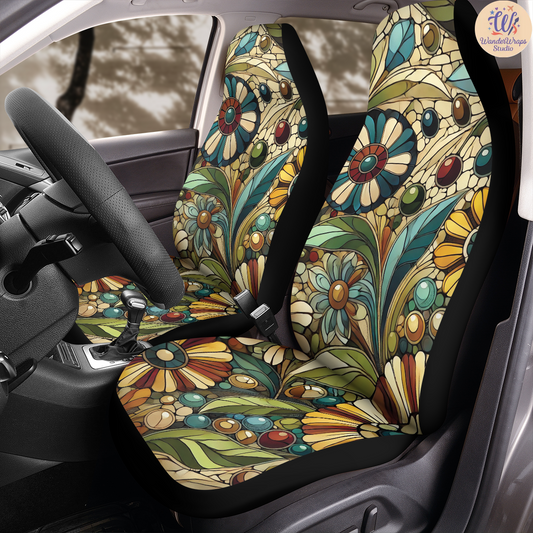 Mosaic Floral Car Seat Covers – High Quality Graphic and Polar Fleece Protector Set