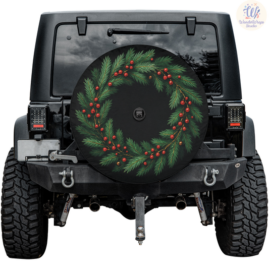 Christmas Wreath Spare Tire Cover – Waterproof UV Resistant Protector with Camera Hole
